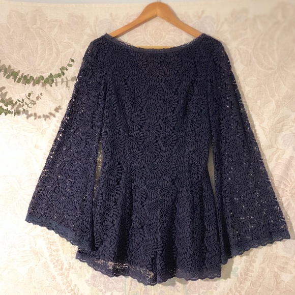 Dolce Vita Pants - Dolce Vita Navy Bell Sleeve Lace Romper